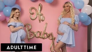 Csinos terhes barinők hármasban: Rylee Blake és Aubrey Kate szexelnek egy hűtlen férjjel!